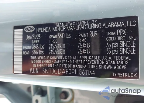 2023 Hyundai Santa Cruz Sel z USA, uszkodzony, nr VIN 5NTJCDAE0PH061134